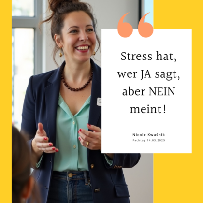 "Nicole Kwasnik beim Impulsvortrag 'Gesund führen durch klare Grenzen' vor Fachkräften – Gesundheit im Beruf durch klare Grenzen und ein ausgeglichenes Nervensystem."